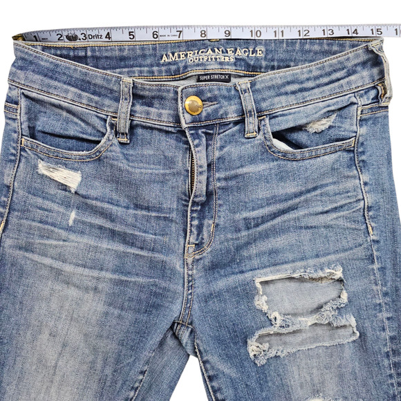 American Eagle Jeggings Womens Size 8 Blue Distressed Denim Casual Super Stretch - Picture 13 of 15